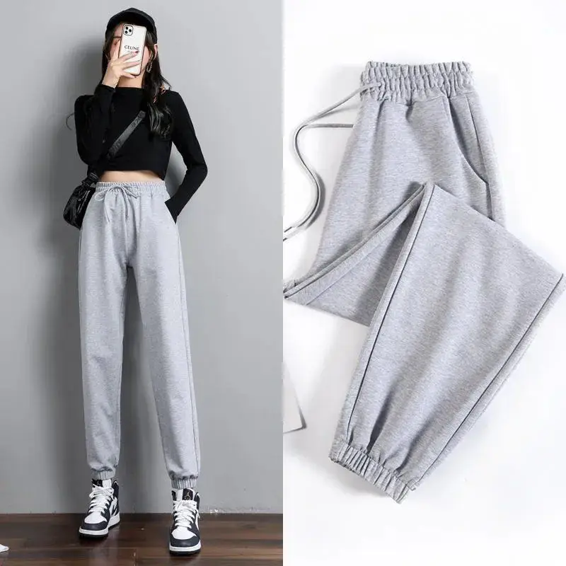 100% Cotton Jogger Pants Grey Loose Fit Women