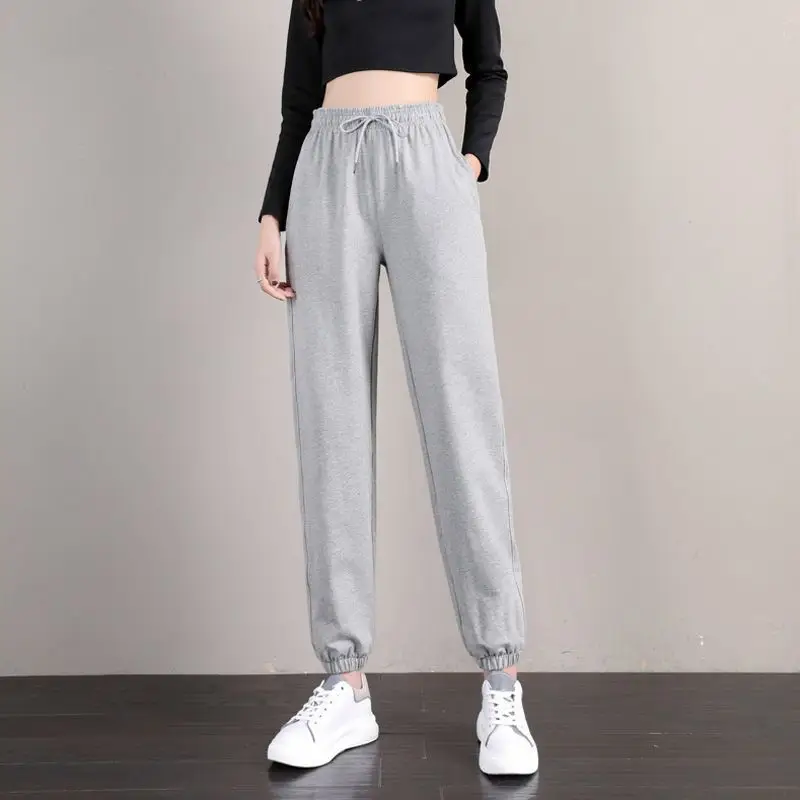 100% Cotton Jogger Pants Grey Loose Fit Women