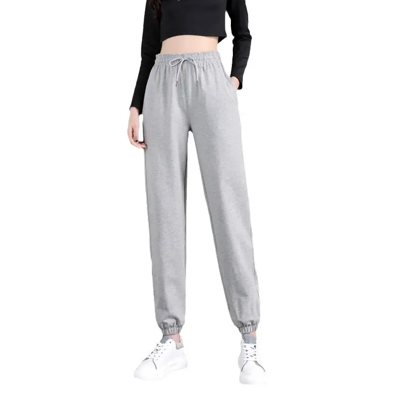 100% Cotton Jogger Pants Grey Loose Fit Women