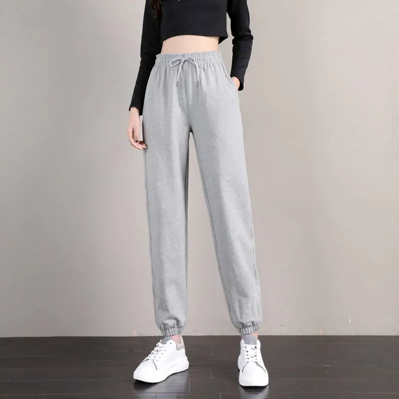 100% Cotton Jogger Pants Grey Loose Fit Women