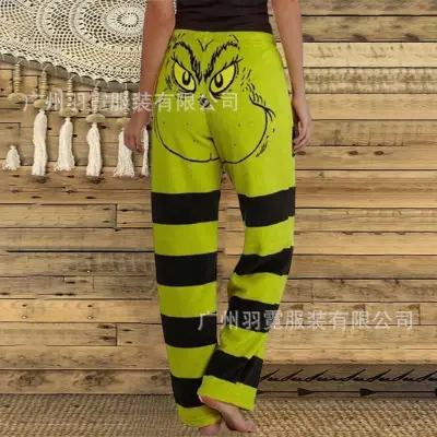 2022 Christmas Grinch Stole Printed Striped Trousers