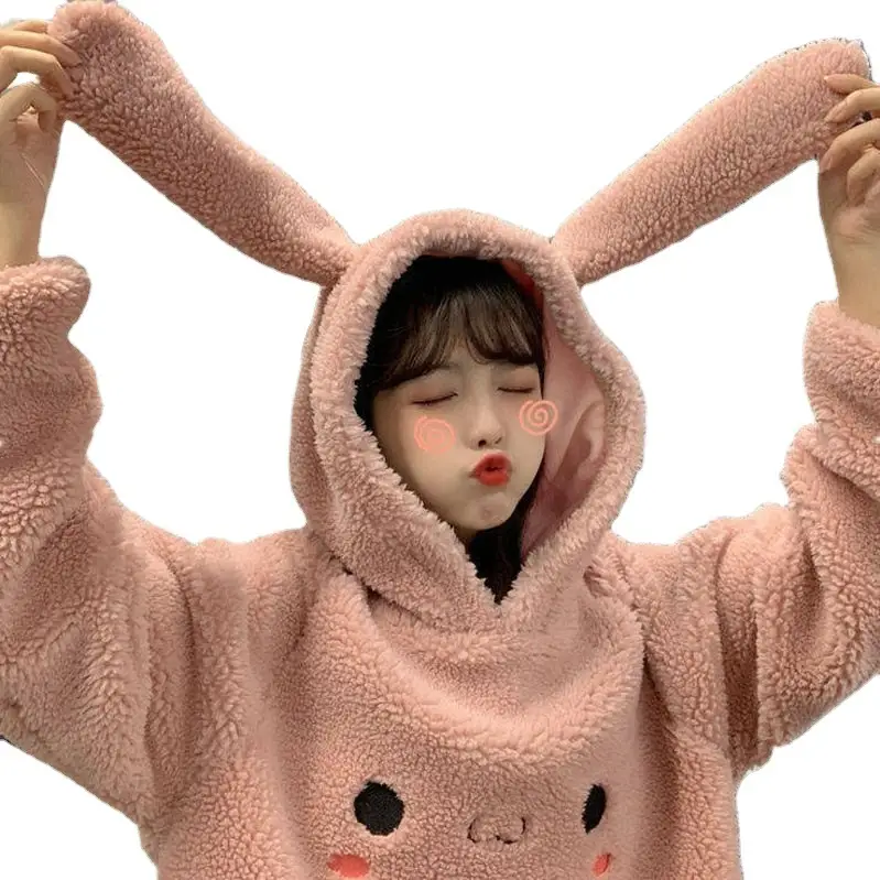 Women Korean Hooded Lamb Wool Coat White Winter - Image 7
