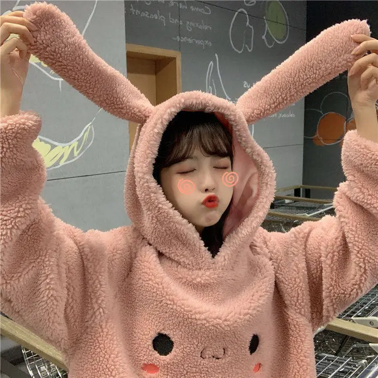 Women Korean Hooded Lamb Wool Coat White Winter — feature 11