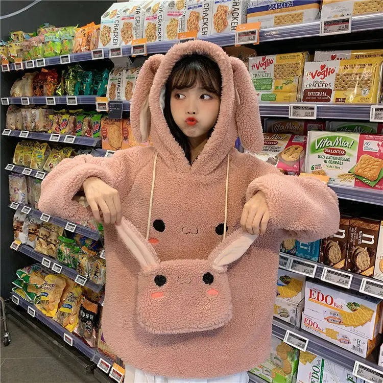 Women Korean Hooded Lamb Wool Coat White Winter — feature 14