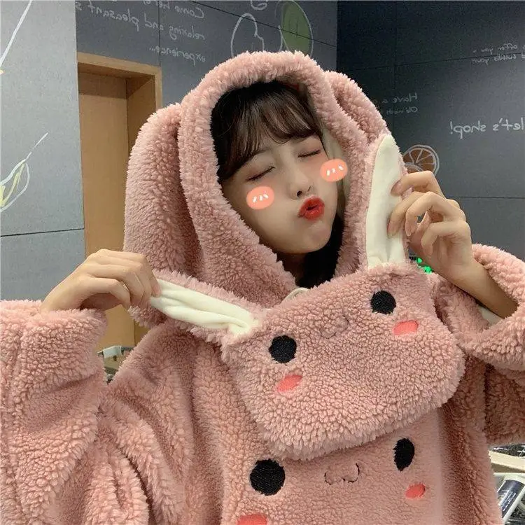 Women Korean Hooded Lamb Wool Coat White Winter — feature 15