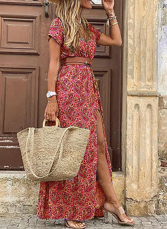 2024 Printed Waist-Tight Dress for Women European American Boho Style - Image 6