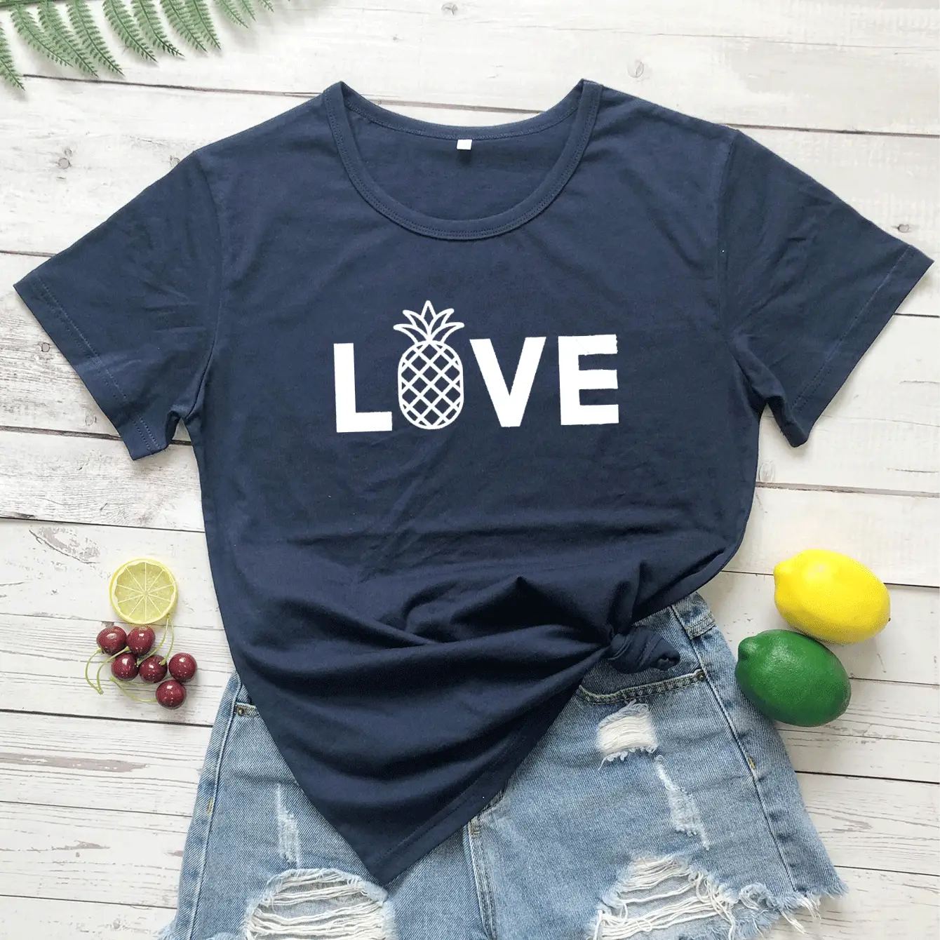 Love Pineapple Graphic T-Shirt Grey Short Sleeve - Image 11