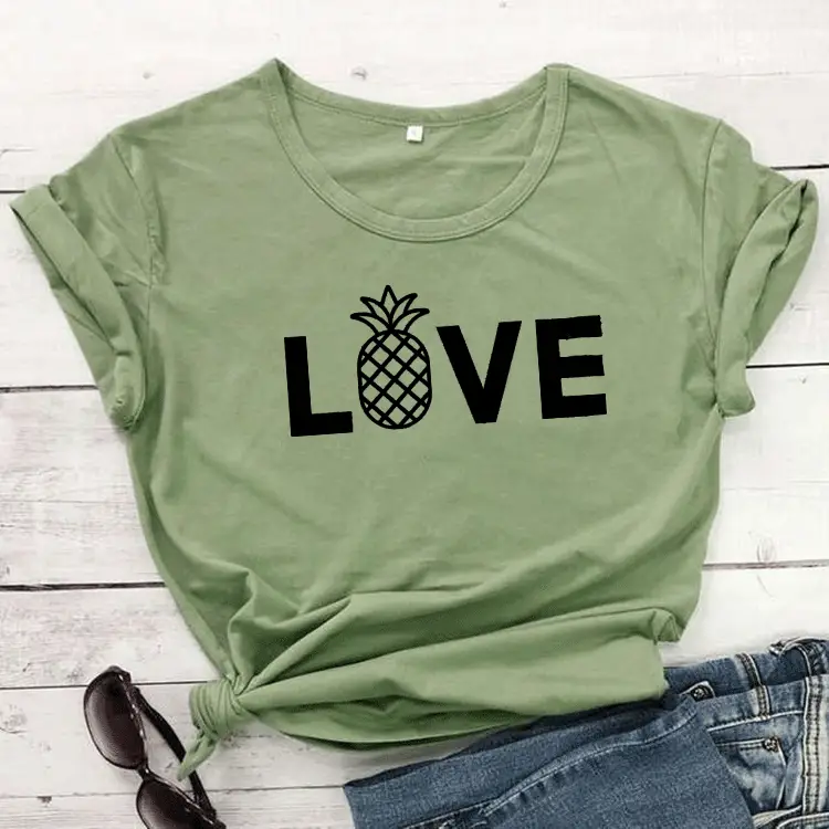 Love Pineapple Graphic T-Shirt Grey Short Sleeve - Image 4