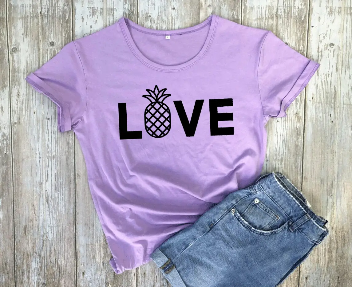 Love Pineapple Graphic T-Shirt Grey Short Sleeve - Image 8