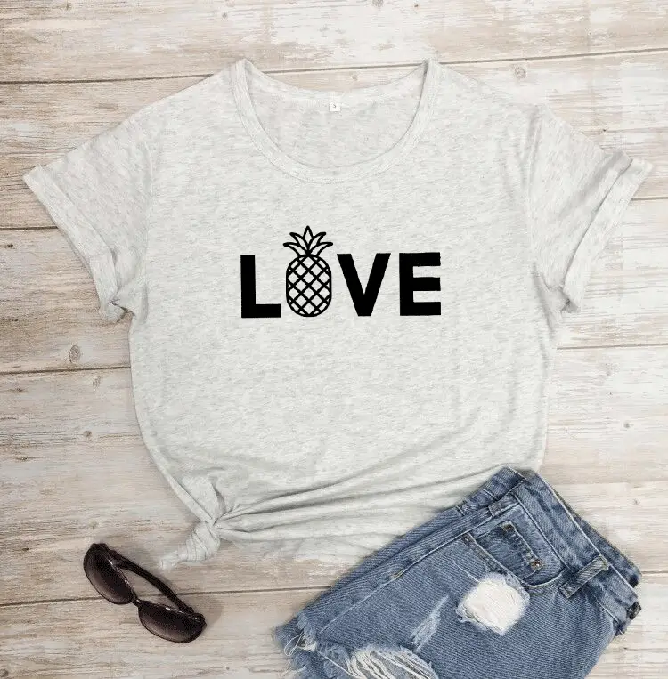 Love Pineapple Graphic T-Shirt Grey Short Sleeve - Image 9