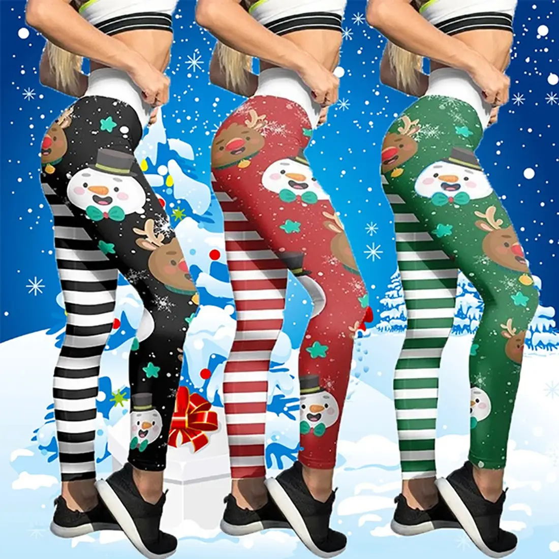 Snowflake Santa Print Yoga Pants for Women Size 30-40 - Image 3