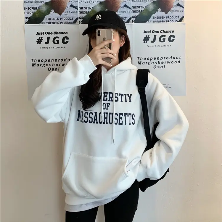 Women Velvet Letter Printed Hoodie Grey 250g - Image 6