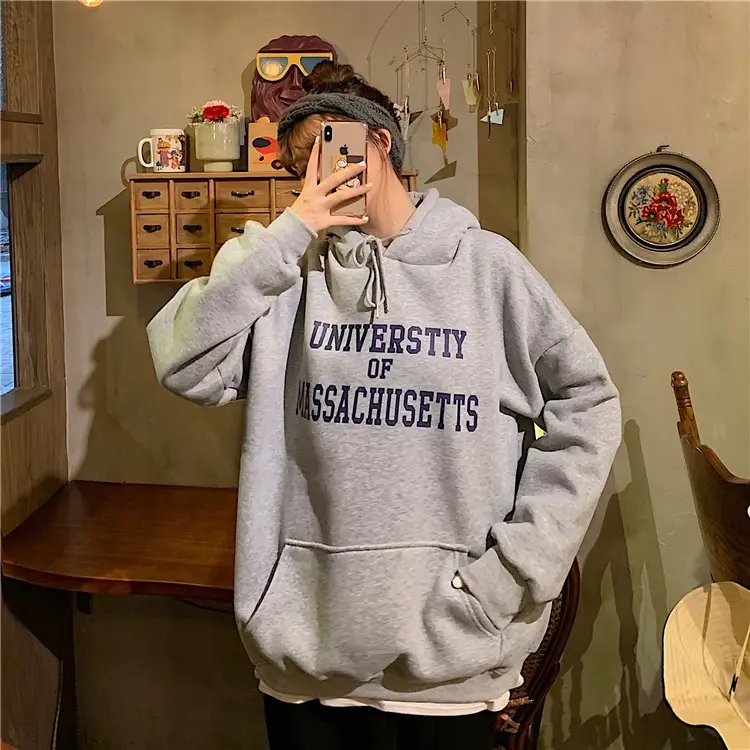 Women Velvet Letter Printed Hoodie Grey 250g - Image 7