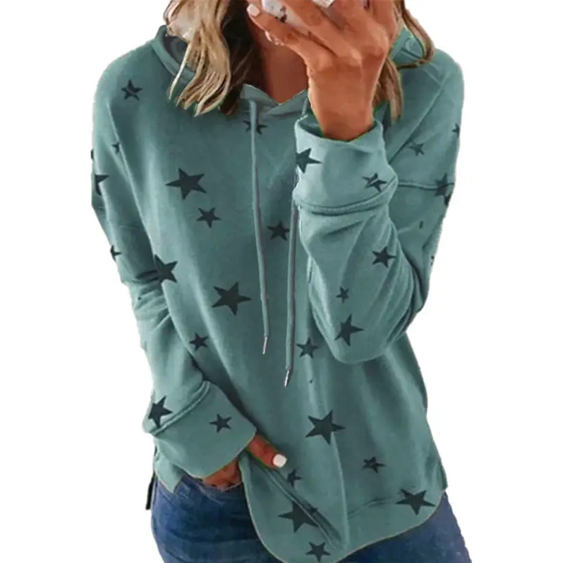 Women Star Printed Hooded Sweatshirt Purple Loose Fit - Image 13