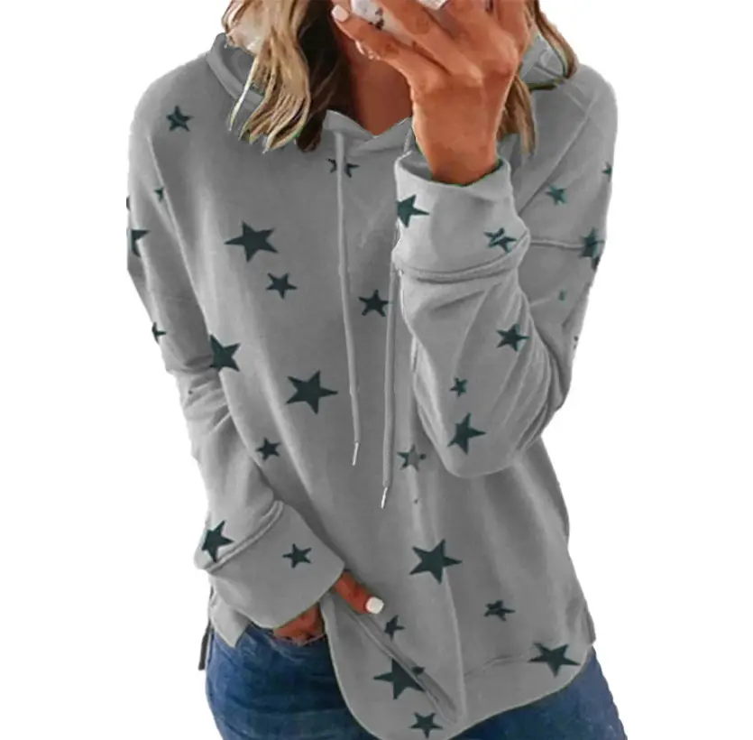 Women Star Printed Hooded Sweatshirt Purple Loose Fit - Image 8