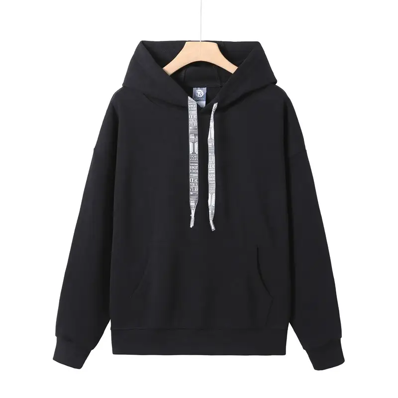 Black Printed Hoodie Round Neck Casual Wear - Image 2