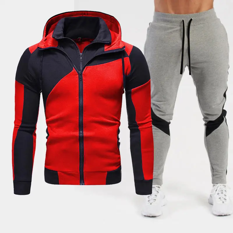 Men Grey Black Sweatpants Set with Knee Straps