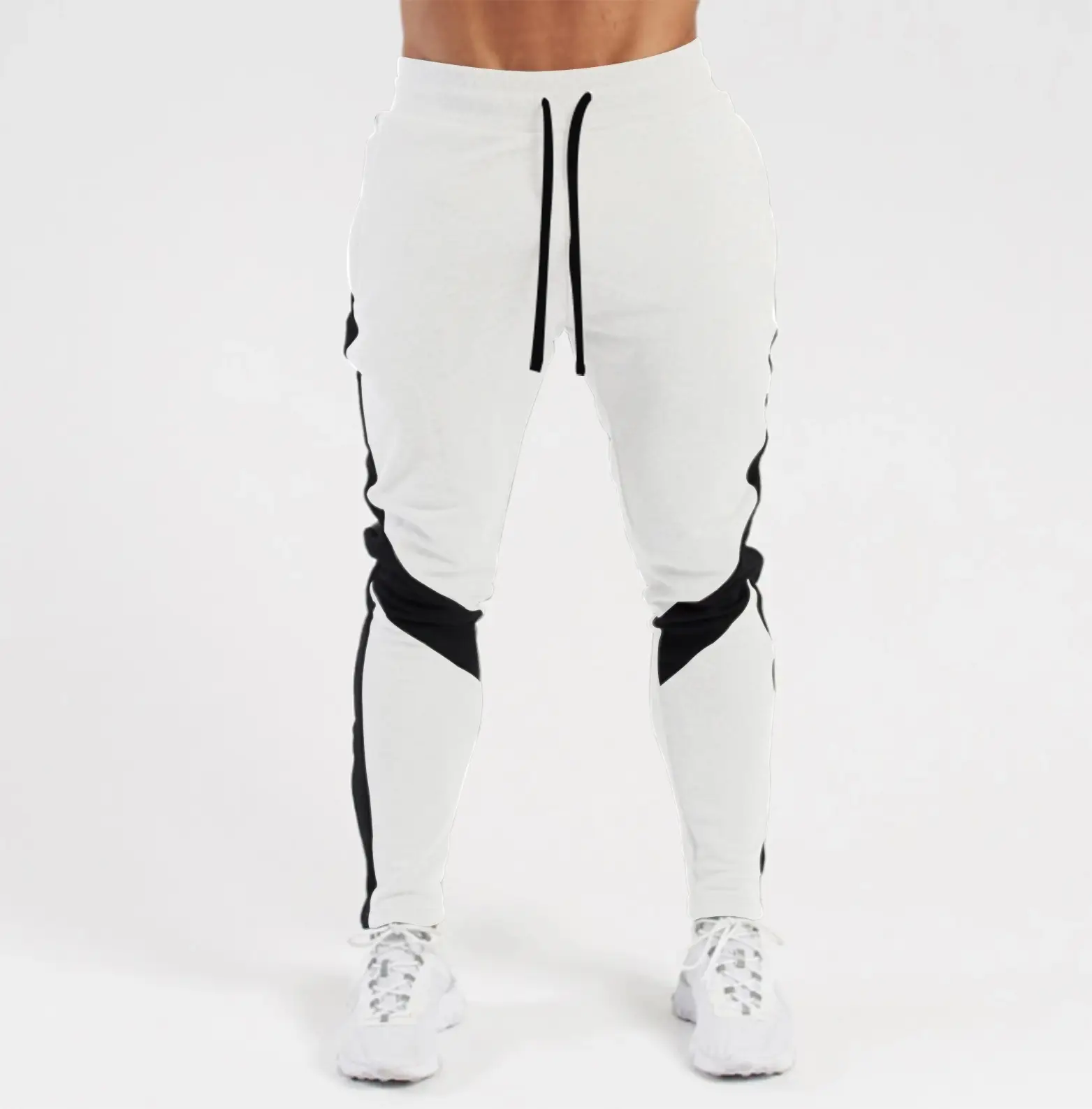 Men Grey Black Sweatpants Set with Knee Straps