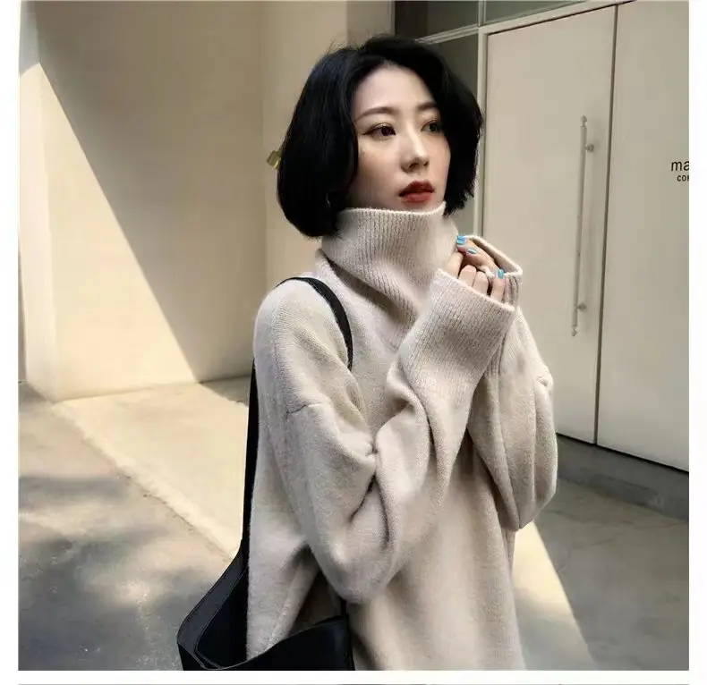 Women Knitted High-Neck Sweater Black Loose Style - Image 6