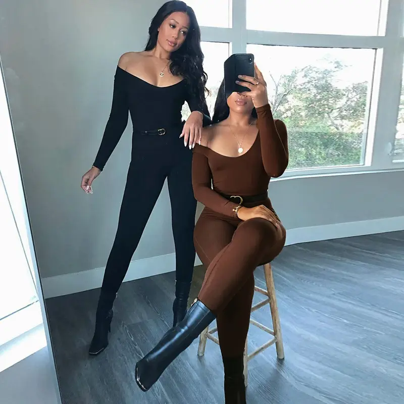 Brown All-In-One Long-Sleeved Slim Fit Hip-Lifting Pants