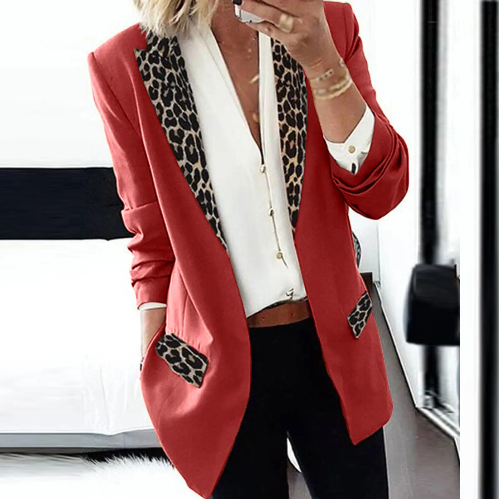 2021 Leopard Print Long Sleeve Blazer for Women - Image 5