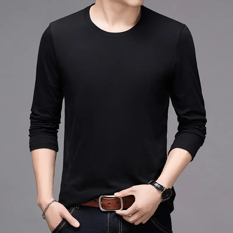 Men Long Sleeve Grey T-Shirt Spring Autumn Wear - Image 7