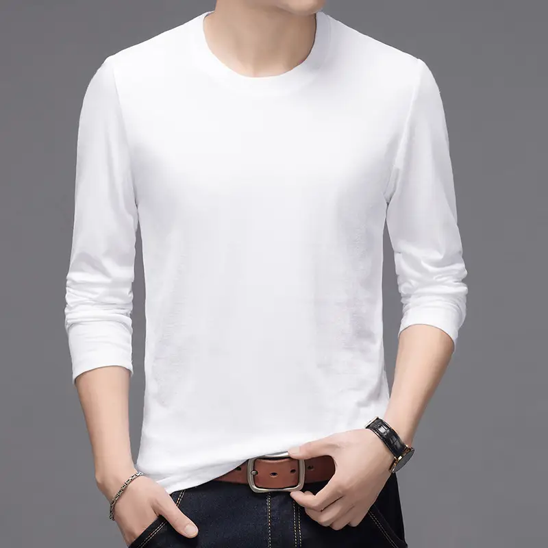 Men Long Sleeve Grey T-Shirt Spring Autumn Wear - Image 8