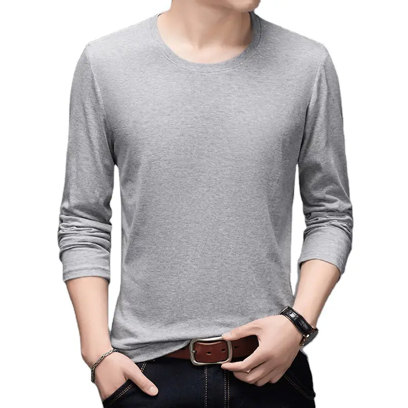 Men Long Sleeve Grey T-Shirt Spring Autumn Wear - Image 10