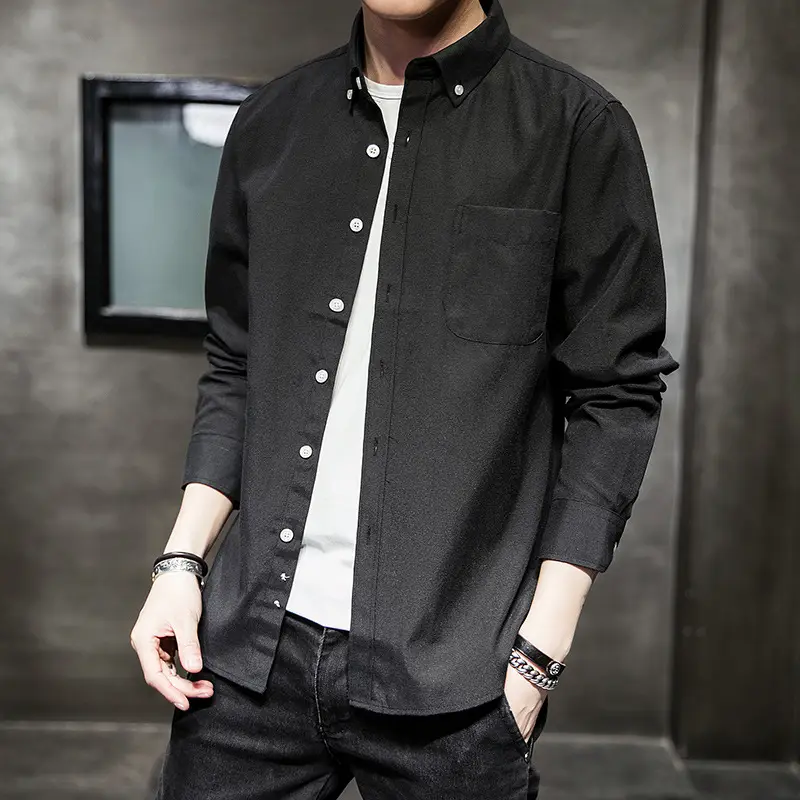 Men's Black Oxford Shirt Slim Fit Long Sleeve