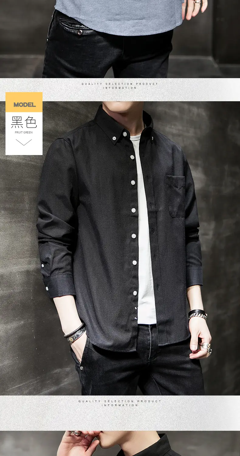 Men's Black Oxford Shirt Slim Fit Long Sleeve — feature 13