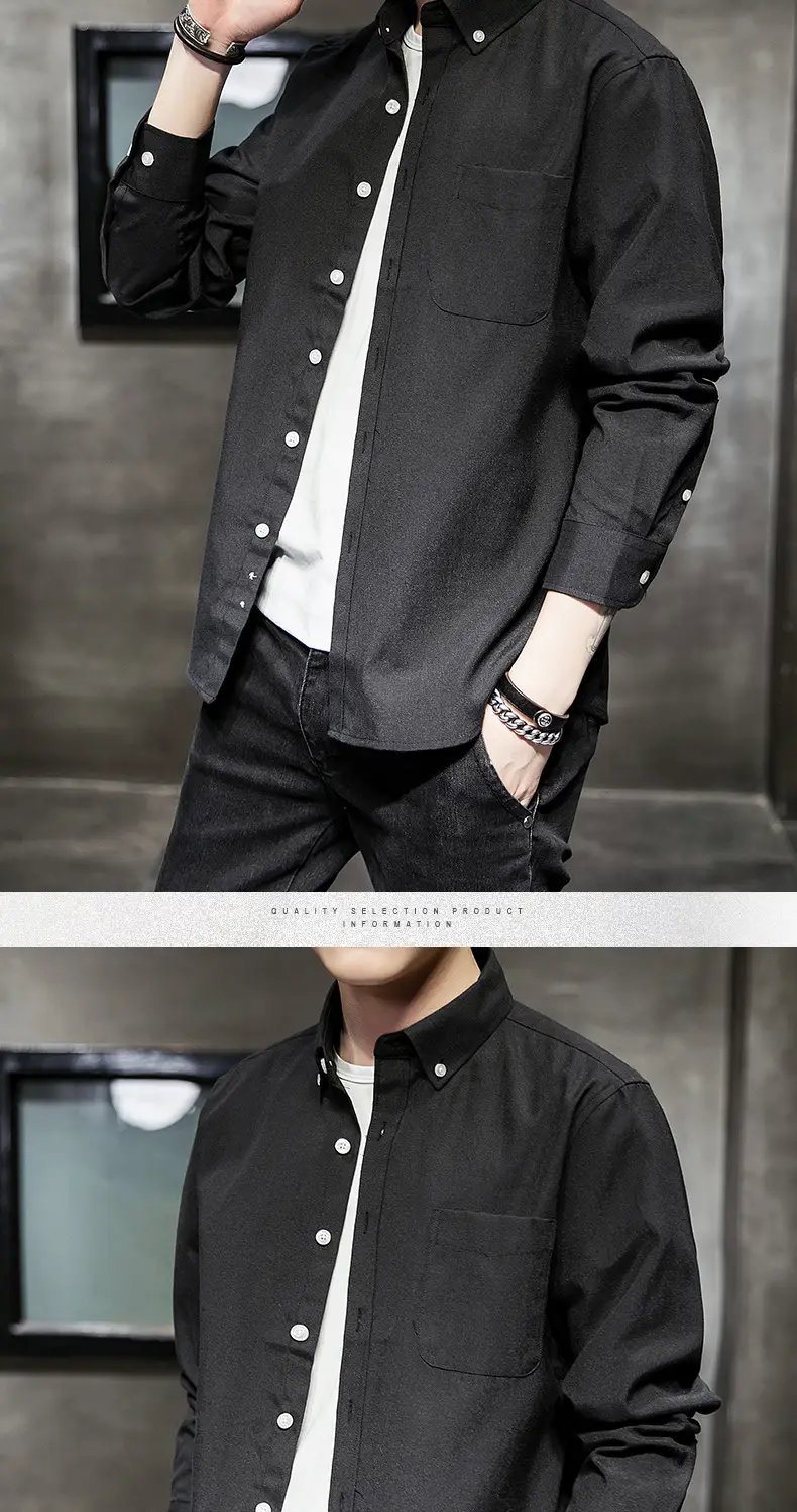 Men's Black Oxford Shirt Slim Fit Long Sleeve — feature 14