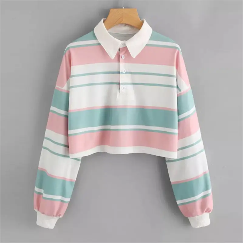 Women's Striped Polo T-Shirt Autumn Winter 2022 - Image 3