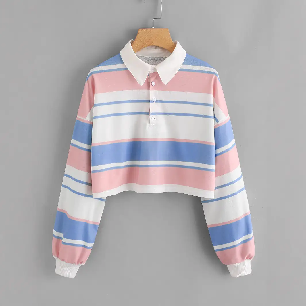 Women's Striped Polo T-Shirt Autumn Winter 2022 - Image 4