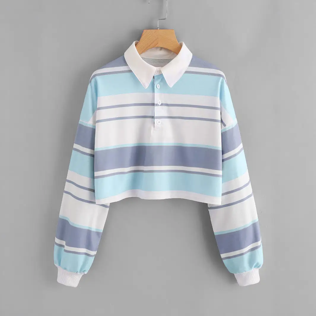 Women's Striped Polo T-Shirt Autumn Winter 2022 - Image 5