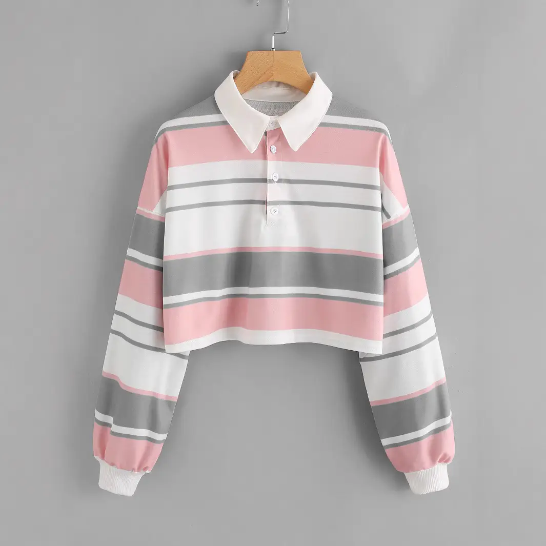 Women's Striped Polo T-Shirt Autumn Winter 2022 - Image 6