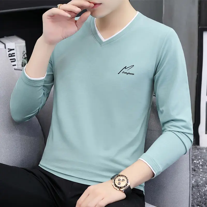 Men V-Neck Long Sleeve Pullover Grey - Image 10