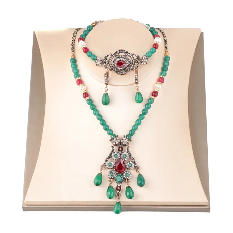 Three Piece Bohemian Silver Necklace Earrings Ring Set — feature 2
