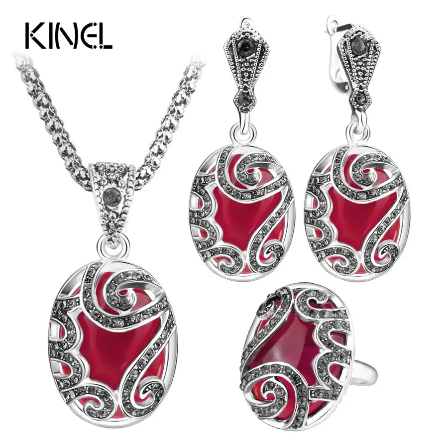 Three Piece Bohemian Silver Necklace Earrings Ring Set — feature 3
