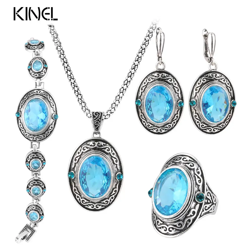 Three Piece Bohemian Silver Necklace Earrings Ring Set — feature 4