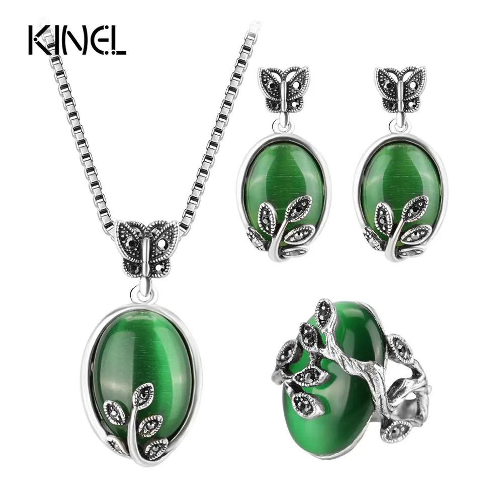 Three Piece Bohemian Silver Necklace Earrings Ring Set — feature 6