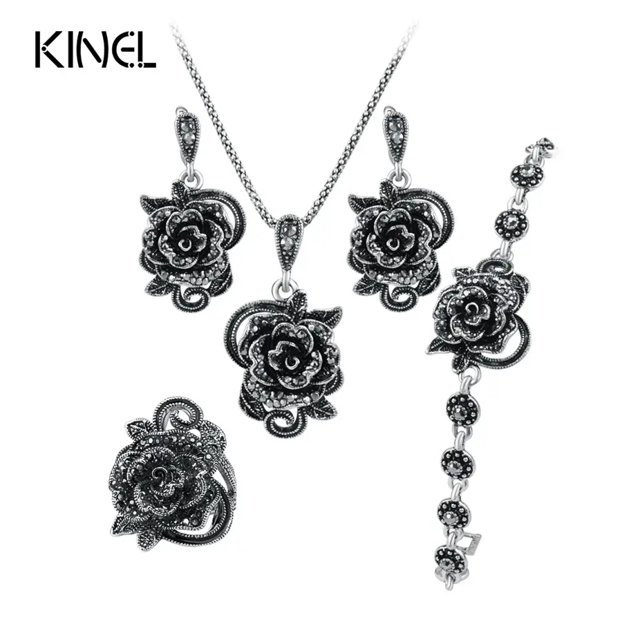 Three Piece Bohemian Silver Necklace Earrings Ring Set — feature 8