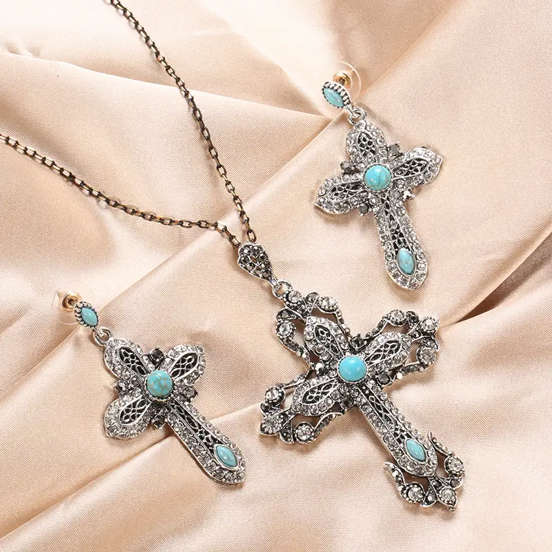 Three Piece Bohemian Silver Necklace Earrings Ring Set — feature 9