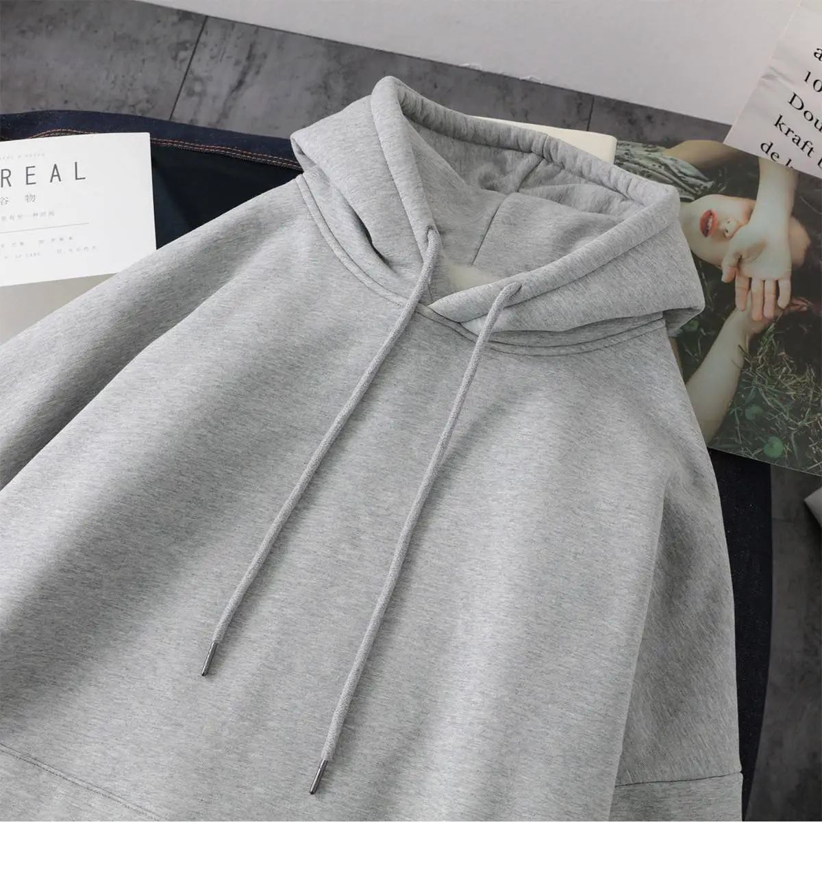 Winter Velvet Hoodie Women Grey White Harajuku Style — feature 11