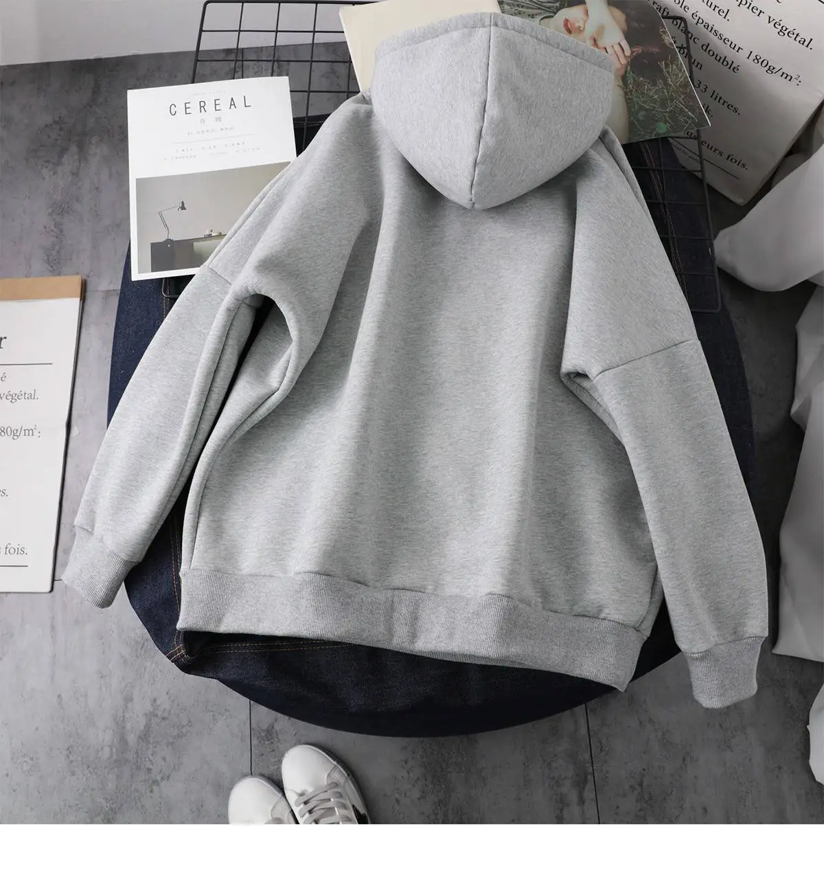 Winter Velvet Hoodie Women Grey White Harajuku Style — feature 15
