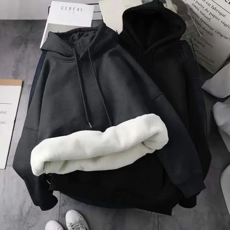 Winter Velvet Hoodie Women Grey White Harajuku Style — feature 4