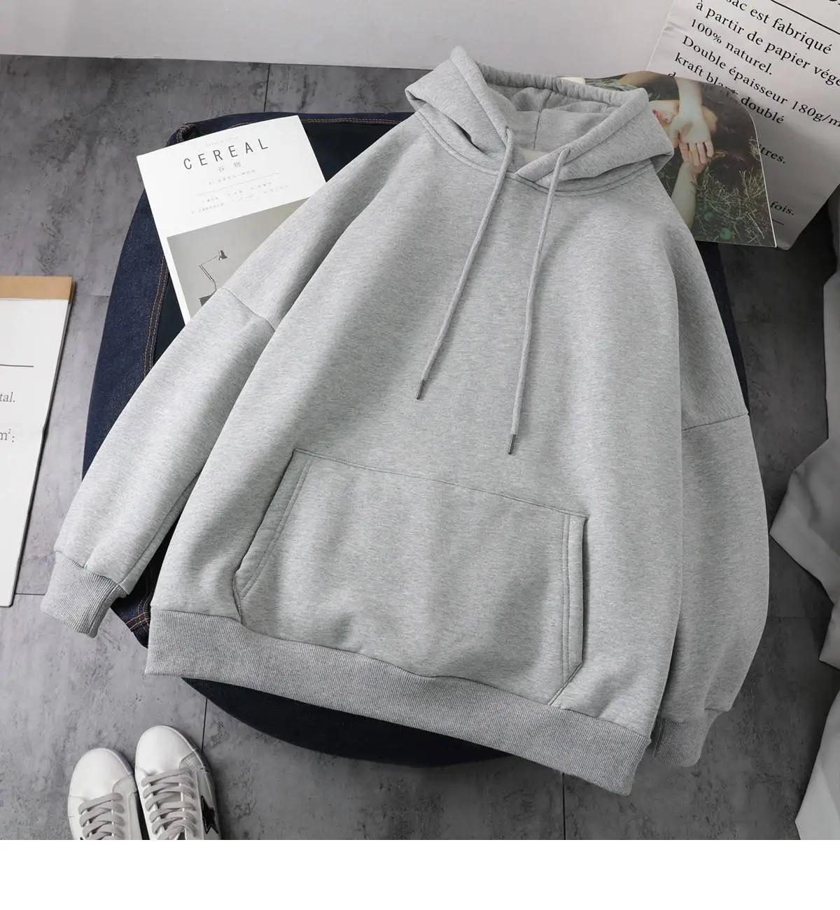 Winter Velvet Hoodie Women Grey White Harajuku Style — feature 8