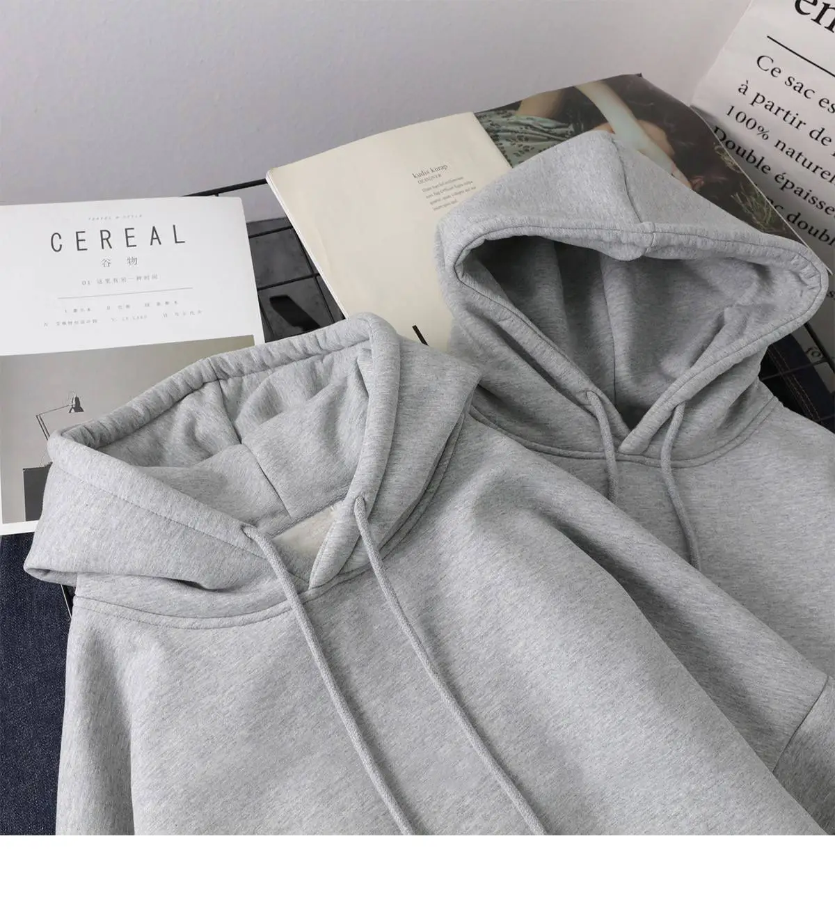 Winter Velvet Hoodie Women Grey White Harajuku Style — feature 9