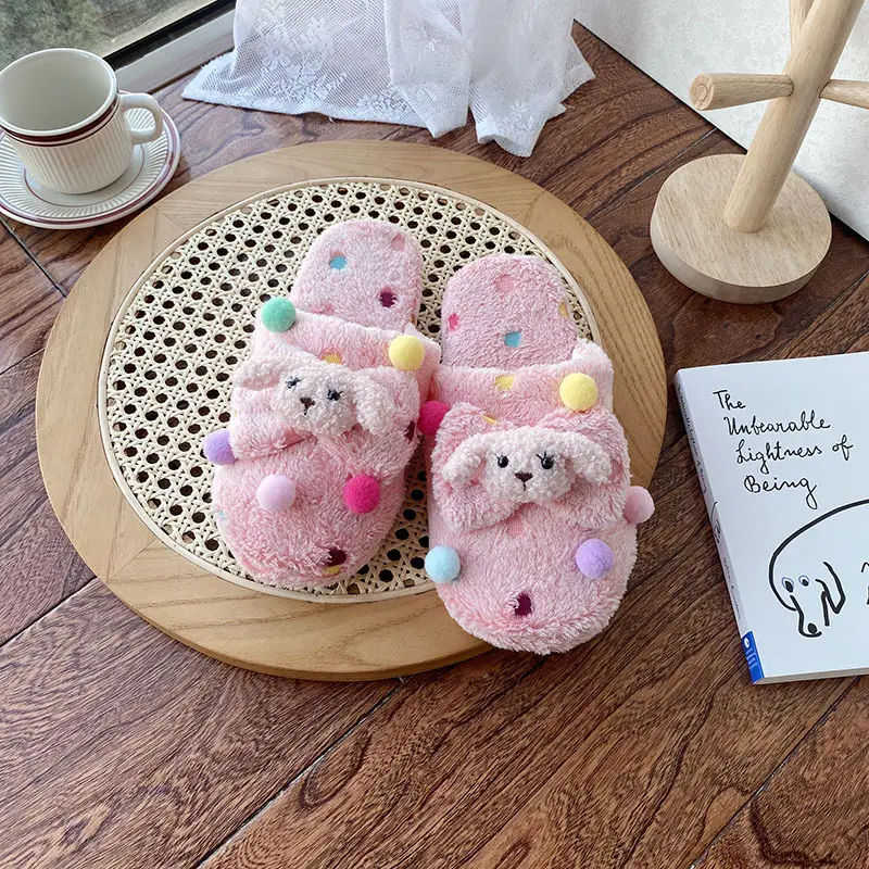 Cartoon Plush Polka Dot Slippers Chicken Home Indoor Baotou Floor Cotton Slippers Cute Warm Mao Mao Slippers for Women