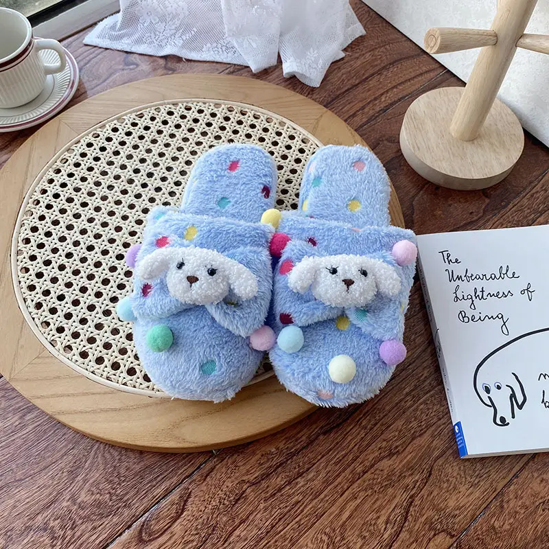 Cartoon Plush Polka Dot Slippers Chicken Home Indoor Baotou Floor Cotton Slippers Cute Warm Mao Mao Slippers for Women
