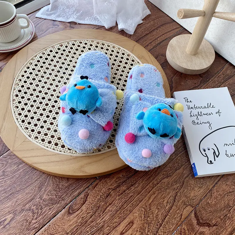 Cartoon Plush Polka Dot Slippers Chicken Home Indoor Baotou Floor Cotton Slippers Cute Warm Mao Mao Slippers for Women
